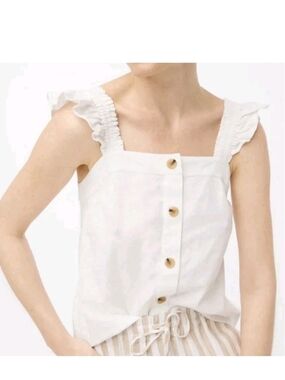 Jcrew White Button-Front Ruffle Strap Tank Top, Sz M